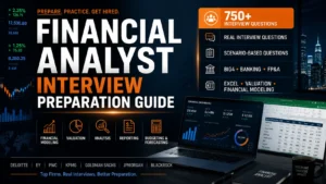 Premium thumbnail for Financial Analyst Interview Preparation Guide covering Big4, investment banking, FP&A, accounting, valuation, Excel, and finance interview preparation.