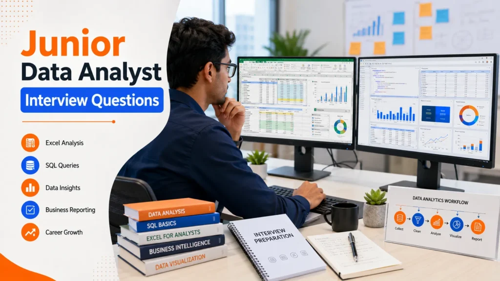Junior data analyst preparing for interview using Excel, SQL, dashboards, and business analytics tools.