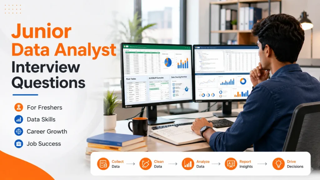 Junior data analyst preparing for interview using Excel, SQL, dashboards, and business analytics tools.