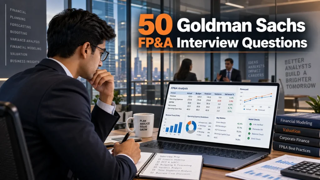 Top 50 Goldman Sachs FP&A Analyst interview questions on budgeting, forecasting and financial modeling