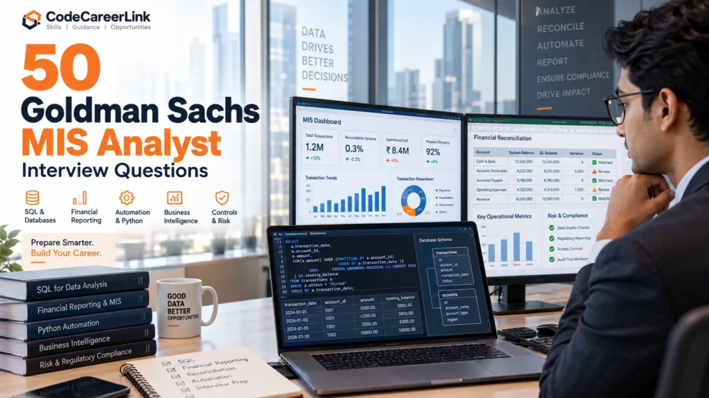Top 50 Goldman Sachs MIS Analyst interview questions on SQL, finance and data analysis